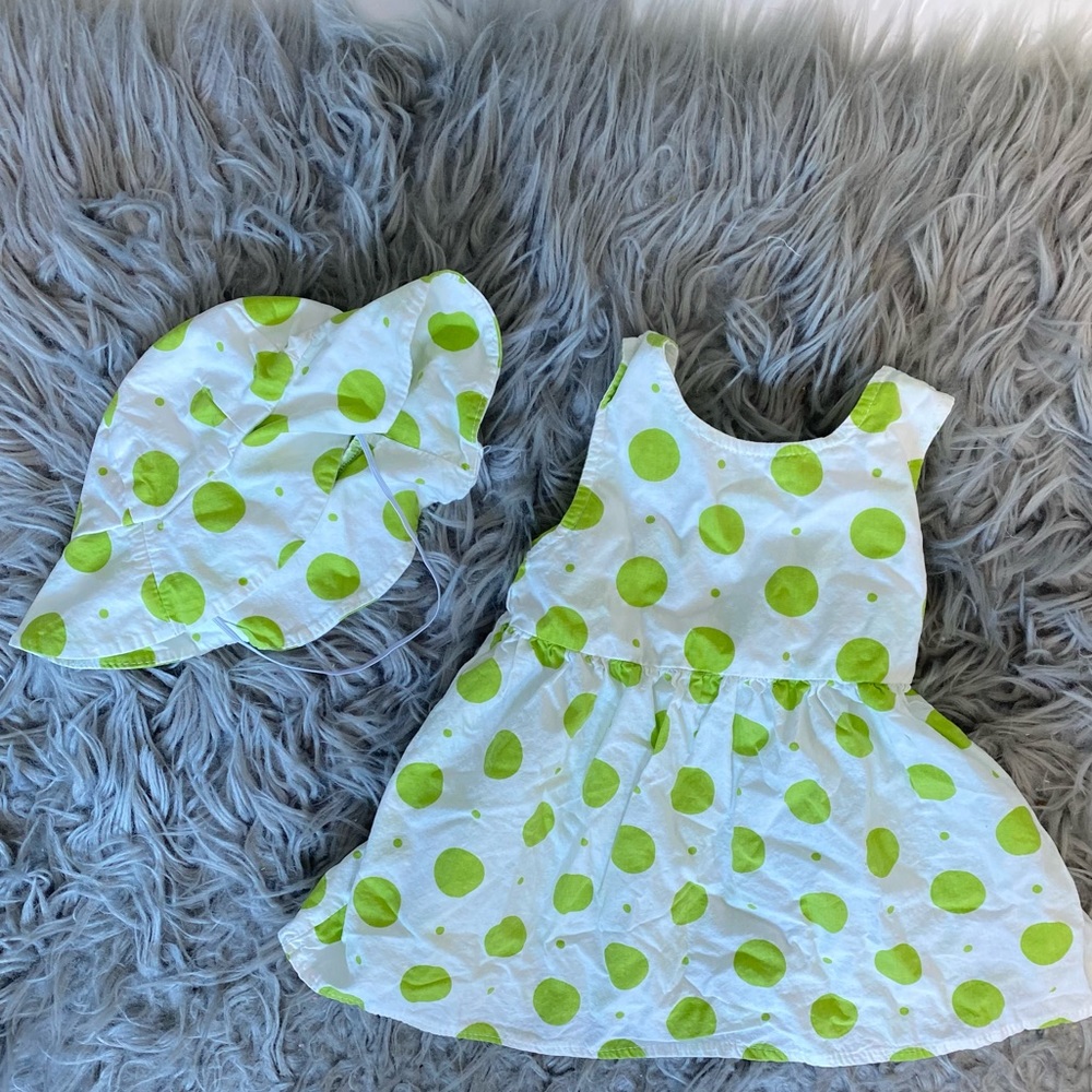 Green Dotted Dress w/Sun Hat